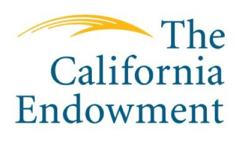 The California Endowment Logo, blue text with yellow swoosh logo.